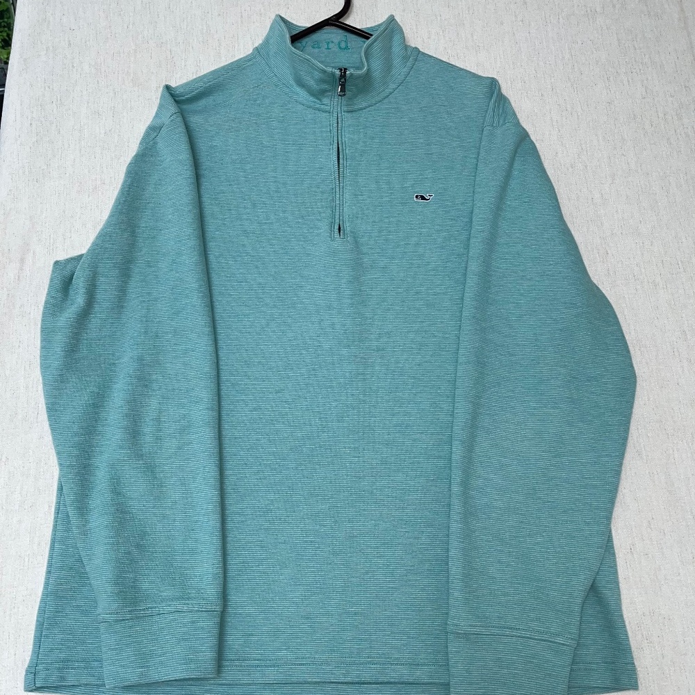 Vineyard Vines Saltwater Quater-Zip Sweater XL Aqua Haze Embroided Logo